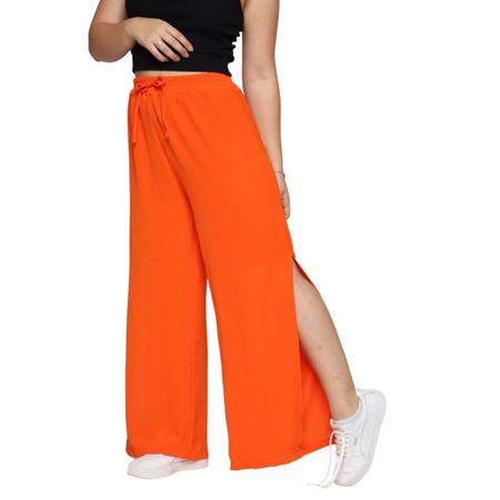 Imagem de Calça Pantalona Feminina Fenda Lateral Cós Alto Moda Blogueira Conforto