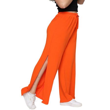 Imagem de Calça Pantalona Feminina Fenda Lateral Cós Alto Moda Blogueira Conforto