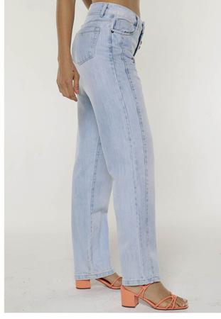 Calça Wide Leg em Jeans com Recorte Lateral Azul