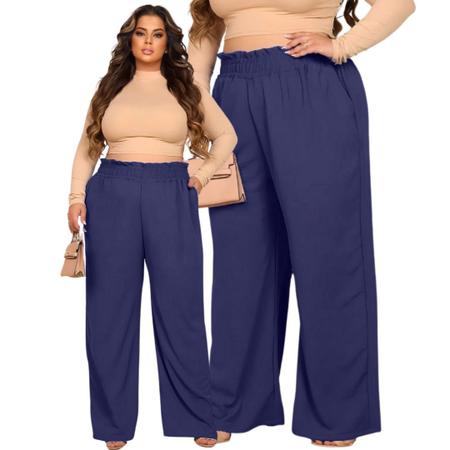 Imagem de Calça Pantalona Wide Leg Plus Size Confortável Elegante Linha Premium Luxo