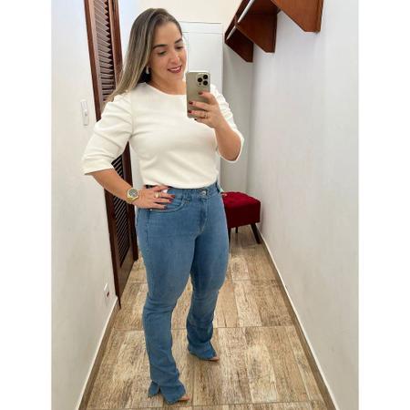 Calça Jeans Loopper Feminina Capri Curta Modeladora Com Elástico Cós Tecido  Puído