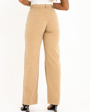 Calça Feminina Sarja Slouchy Caqui Verão Disfarça Barriga