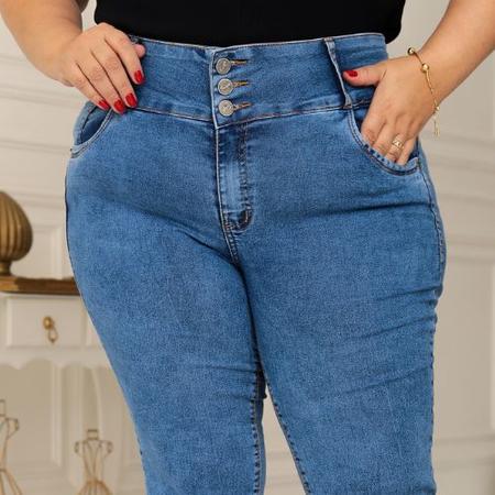 Imagem de Calça Skinny Jeans Feminina com elastico na cintura modeladora Plus Size Clara cintura alta lycra/elastano moda tendenci