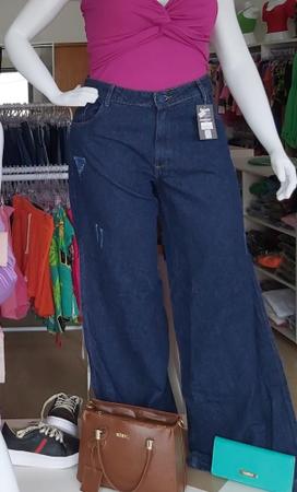 Imagem de Calça wed leg jeans feminina com fenda cintura alta tamanho 34 escura