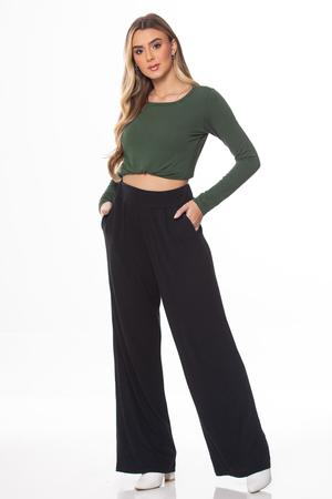 Calça Wide Leg Malha de Viscose Preto - Zipituka Imagem de Calça Wide Leg Malha de Viscose Preto