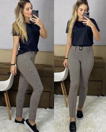 Calça skinny xadrez feminina preta e branca - Madame Ninna - loja online de  confeccções femininas