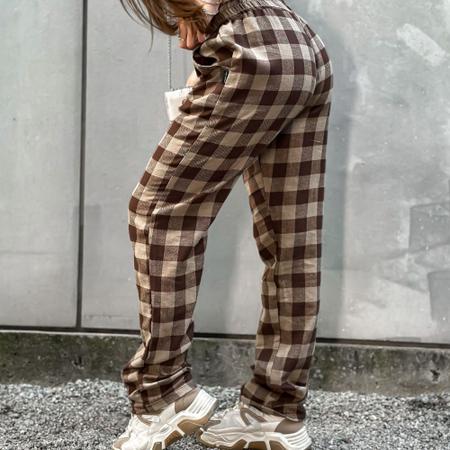 Calça Xadrez sem elástico na barra modelo reto moda de rua - lush