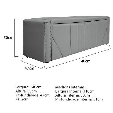 Imagem de Calçadeira Baú King Minsk P02 195 cm para cama Box Sintético - Doce Sonho Móveis