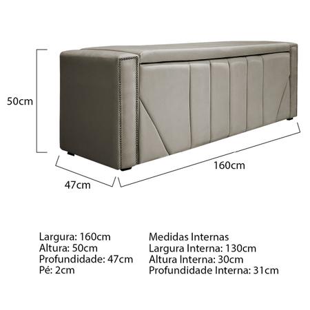 Imagem de Calçadeira Baú Queen Minsk P02 160 cm para cama Box Linho - Doce Sonho Móveis