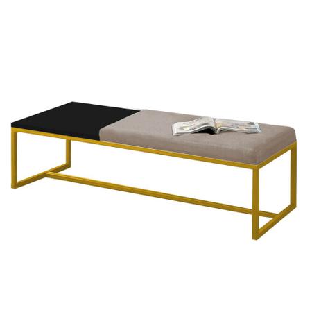 Imagem de Calçadeira Recamier Londres 140cm Industrial Dourado material sintético Bege Tampo Quadrado MDF Preto - Ahz Móveis