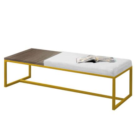 Imagem de Calçadeira Recamier Londres 140cm Industrial Dourado material sintético Branco Tampo Quadrado MDF Imbuia - Ahz Móveis