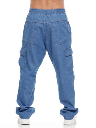 Imagem de Calças Cargo Masculina Jeans Larga Bolso Lateral