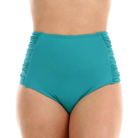 Imagem de Calcinha de Biquini hot pant avulsa cintura alta e lateral larga franzida sunkini retrô moda praia