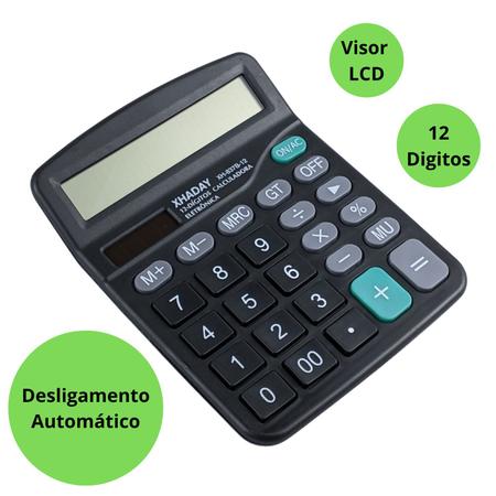 Imagem de Calculadora 12 Digitos Visor LCD de Mesa Para Escritório e Comércio Com Operações Básicas Markup e Porcentagem