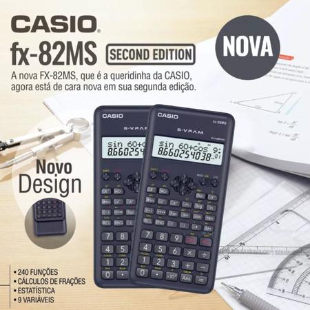 Calculadora Cientifica Original Casio FX 82MS DH 2nd Edition 240 Funcoes SVPAM Preta AAA Calculadora Cientifica Magazine Luiza