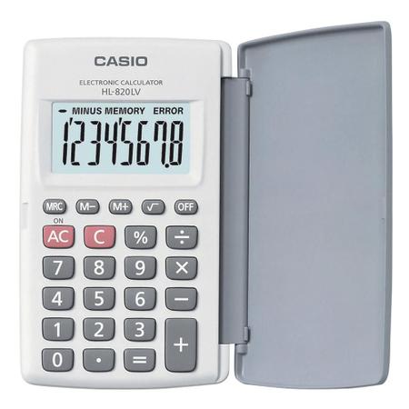 Imagem de Calculadora de Bolso CASIO HL-820LV Branca com Tampa 8 Dígitos Visor Grande Calculadora Pequena