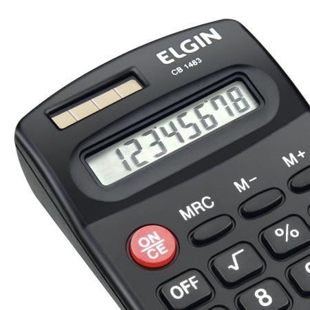 Imagem de Calculadora de Bolso Elgin CB1483 8 Dígitos, 4 Operações e Memória Solar/Bateria