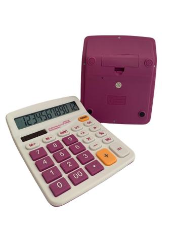 Imagem de Calculadora de Mesa Rosa Purple  E Branco Visor Grande 12 Dígitos - 837c