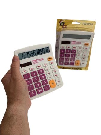 Imagem de Calculadora de Mesa Rosa Purple  E Branco Visor Grande 12 Dígitos - 837c