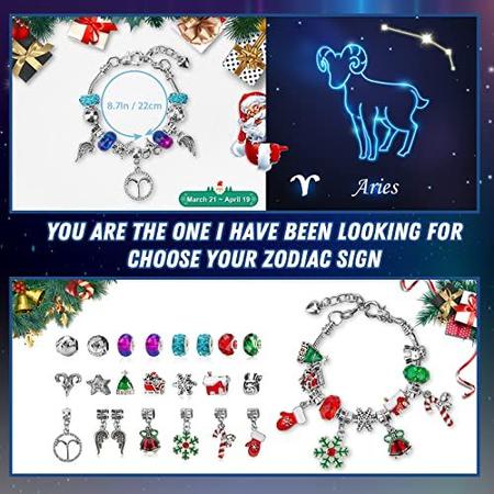 Imagem de Calendário advento 2022 Meninas Zodíaco Constellation Bracelet Kit, 24 Dias Calendário do Advento de Natal com 2 conjuntos de pulseiras DIY, Presentes de Horóscopo para Meninas Adolescentes Adultos De 5 a 18 anos(Áries)