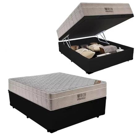 Imagem de Cama Baú Casal Suede + Colchão Ortobom Airtech Molas Ensacadas 65x138x188 Preto