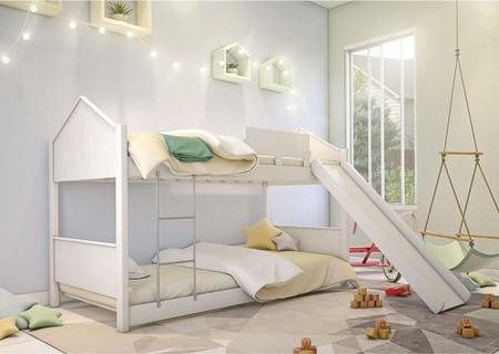 Imagem de Cama Beliche Casa Branca Montessoriana com Escorregador