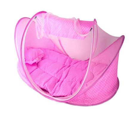 Imagem de Cama Berço Portátil com Tenda Mosquiteiro Rosa, Cercadinho Berço para Bebês