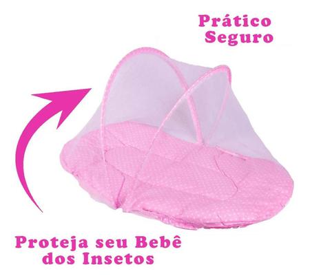 Imagem de Cama Berço Portátil com Tenda Mosquiteiro Rosa, Cercadinho Berço para Bebês