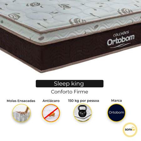 Imagem de Cama Box Baú Blindado e Reforçado Queen Preto e Colchão Sleep King Molas Ensacadas Ortobom