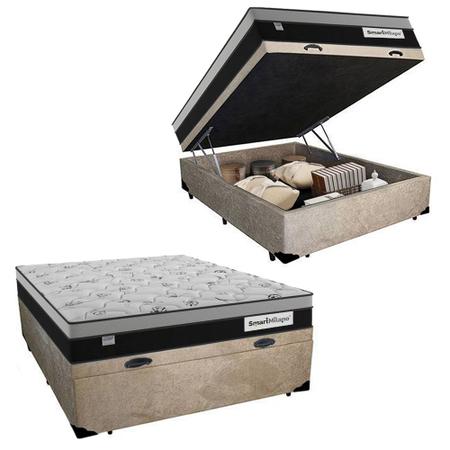 Imagem de Cama Box Baú Casal + Colchão Casal Molas Ensacadas Smart Milano Plumatex  69x138x188 Bege