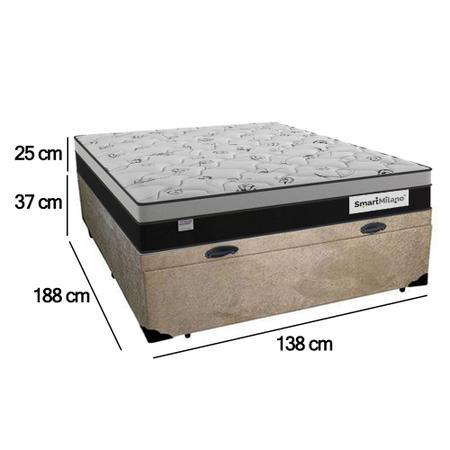 Imagem de Cama Box Baú Casal + Colchão Casal Molas Ensacadas Smart Milano Plumatex  69x138x188 Bege