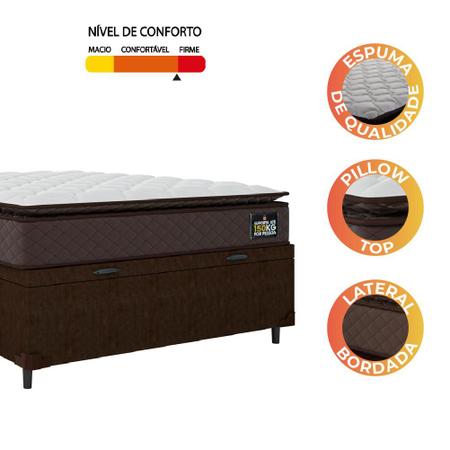 Imagem de Cama Box Baú Casal Colchão Espuma D45 Pillow Top Strong 138x188x65cm Marrom Hellen