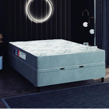 Imagem de Cama Box Baú Casal Colchão Espuma Egito 138x188x60cm Cinza / Branco Portobel - Suporta até 100kg por Pessoa