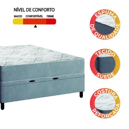 Imagem de Cama Box Baú Casal Colchão Espuma Egito 138x188x60cm Cinza / Branco Portobel - Suporta até 100kg por Pessoa