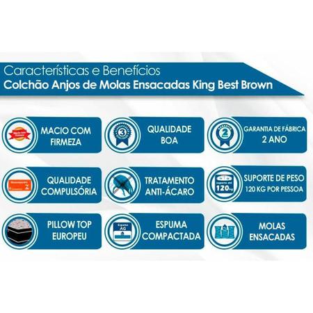 Imagem de Cama Box Baú Casal: Colchão Molas Anjos MasterPocket Ensacadas King Best + Base CRC Courano Brown(138x188)