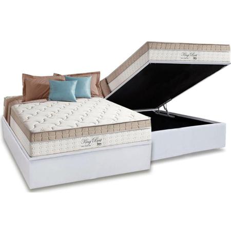 Imagem de Cama Box Baú Casal: Colchão Molas Anjos Superlastic King Best + Base CRC Courano White(138x188)