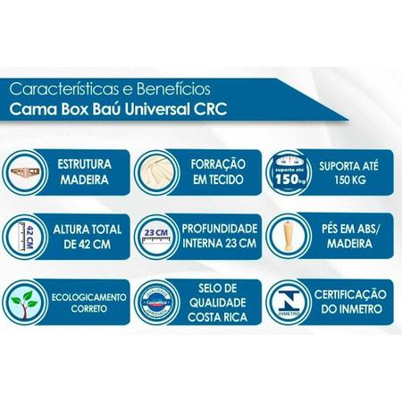Imagem de Cama Box Baú Casal: Colchão Molas Bonnel Castor  System Class One Face + Base CRC Suede Clean(138x188)