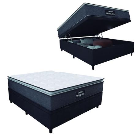 Imagem de Cama Box Baú Casal Colchão Molas Ensacadas Pillow Top Maximus 138x188x69cm Cinza / Preto Gazin - Suporta até 120kg por Pessoa