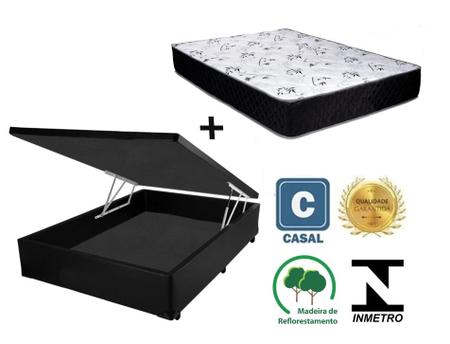 Imagem de Cama Box Baú Casal Conforto Sintético Preto + Colchão Casal Conforto Espuma D23  20x138x188