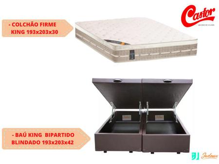 Imagem de Cama Box Baú Casal King Size  Reforçada +  Colchão Castor Premium Tecnopedic  193x203x72 - Jadmax