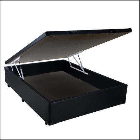 Imagem de Cama Box Baú Casal  Sintético Preto + Colchão Espuma D45 Bordado 61x138x188