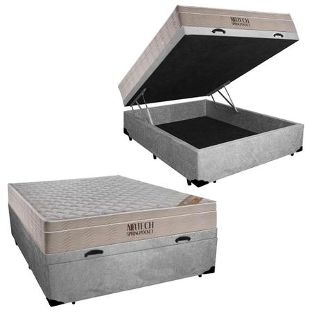 Imagem de Cama Box Baú Casal Suede + Colchão Ortobom Airtech Molas Ensacadas 138x188x65 Cinza