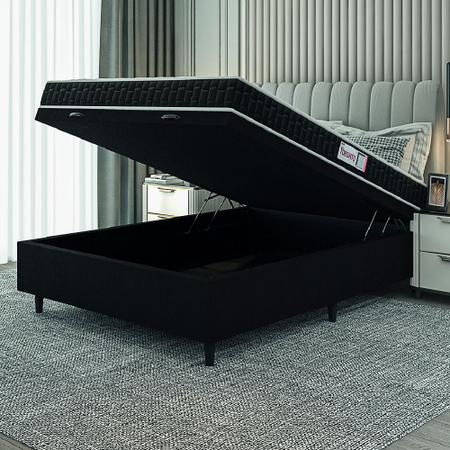 Imagem de Cama Box Baú Colchão Casal Espuma D33 Toronto 138x188x55cm Preto / Branco Hellen - Suporta até 120kg por Pessoa