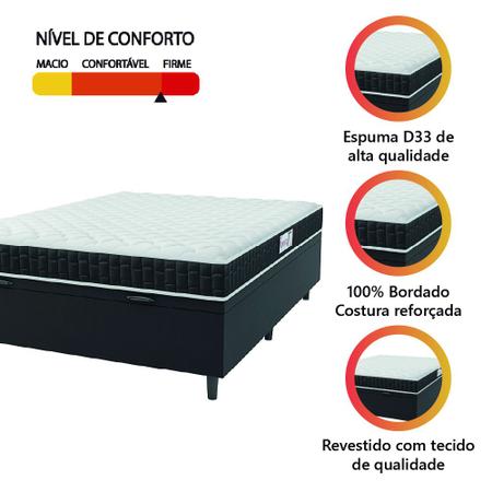 Imagem de Cama Box Baú Colchão Casal Espuma D33 Toronto 138x188x55cm Preto / Branco Hellen - Suporta até 120kg por Pessoa