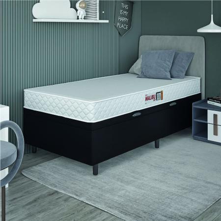 Imagem de Cama Box Baú Colchão Solteiro Espuma D20 Malibu 78x188x53cm Branco / Preto Hellen