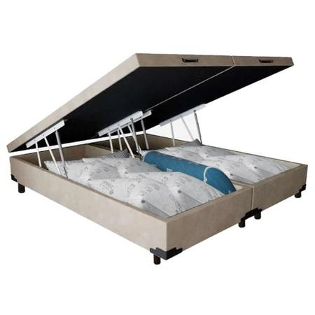 Imagem de Cama Box Baú King Bipartido Suede SerenePrime Bege 192x203x44