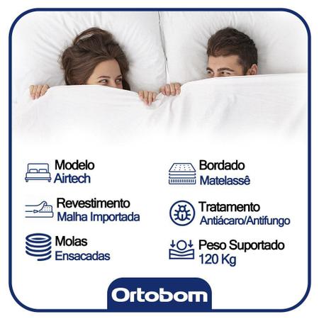 Imagem de Cama Box Baú King Sintético Bipartido + Colchão Ortobom Airtech Molas Ensacadas 65x193x203 Marrom