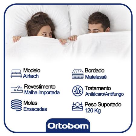 Imagem de Cama Box Baú King Sintético Bipartido + Colchão Ortobom Airtech Molas Ensacadas 65x193x203