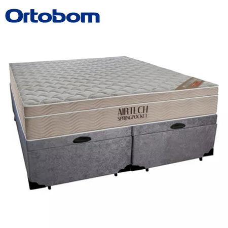 Imagem de Cama Box Baú King Suede Bipartido + Colchão Ortobom Airtech Molas Ensacadas 65x193x203 Cinza