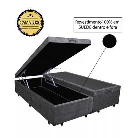 Imagem de Cama Box Baú Luxo Blindado King Bipartido NK Camas Suede Cinza 41x193x203